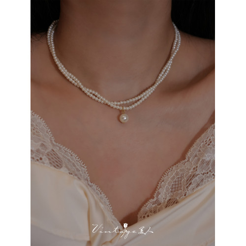 「奧菲利亞」法式宮廷風高級感小衆百搭優雅雙層珍珠項鍊/鎖骨鍊 「奧菲利亞」法式宮廷風高級感小衆百搭優雅雙層珍珠項鍊/鎖骨鍊