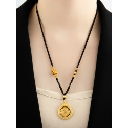 古風羅盤鏤空五福圓滿毛衣鏈高檔可調節優雅古典福祿黑繩沙金項鍊