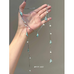 藍色海星海螺珍珠流蘇項鍊長款夏天搭配裙子鎖骨鍊女海邊度假配飾