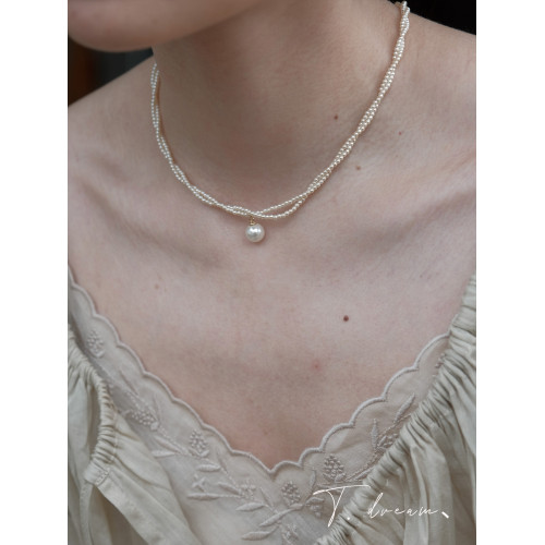 《邂逅優雅》奶油珍珠雙層曡戴項鍊女高級鎖骨鍊小衆設計2026新款