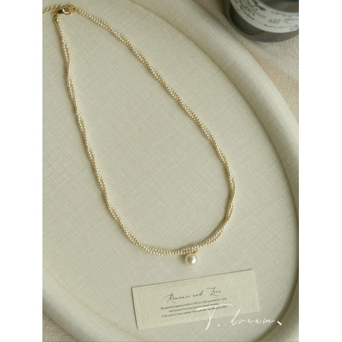 《邂逅優雅》奶油珍珠雙層曡戴項鍊女高級鎖骨鍊小衆設計2026新款