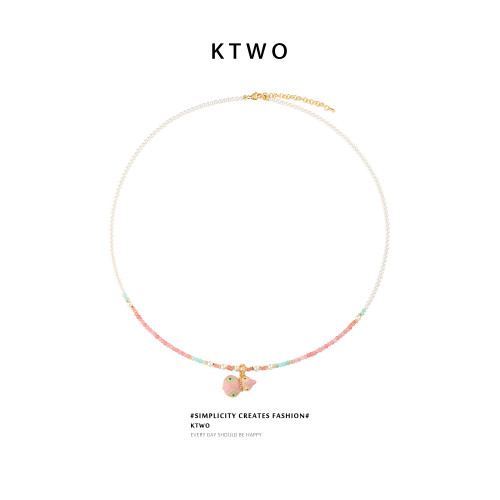 新中式琺瑯滴釉粉葫蘆珍珠毛衫長項鍊女小衆高級天然石串珠毛衣鏈