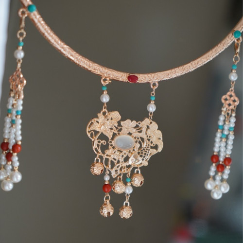 雲深霧淺 富貴有魚 原創漢服瓔珞富貴明製項圈古風項鍊晚明風背雲