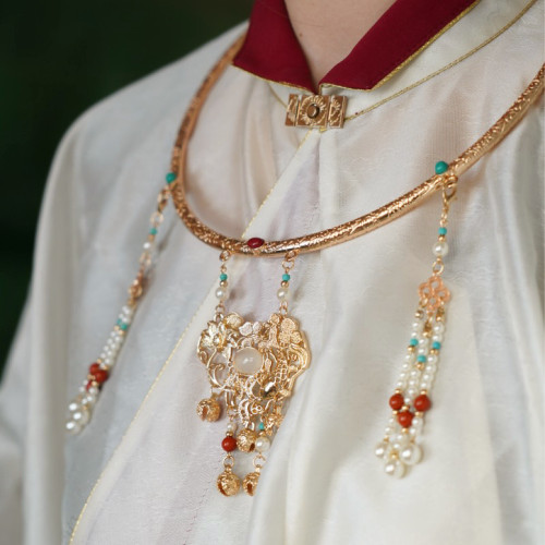 雲深霧淺 富貴有魚 原創漢服瓔珞富貴明製項圈古風項鍊晚明風背雲