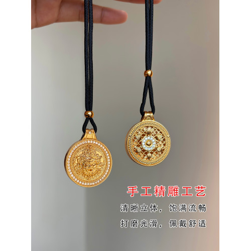 新中式古法沙金黃財神項鍊女不掉色八寶羅盤吊墜長款平安釦毛衣鏈