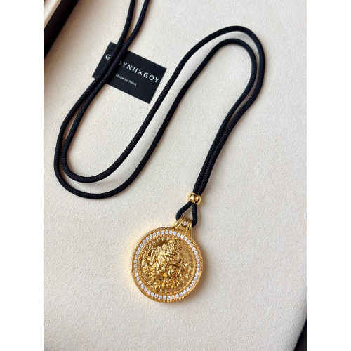 新中式古法沙金黃財神項鍊女不掉色八寶羅盤吊墜長款平安釦毛衣鏈