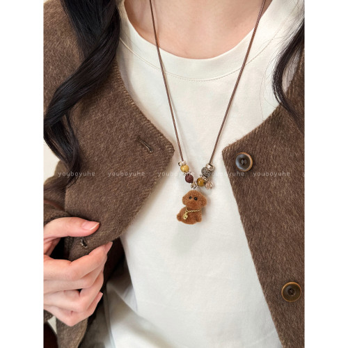 復古木質小馬星球串珠吊墜項鍊女輕奢小衆精緻毛衣鏈冬日氣質配飾