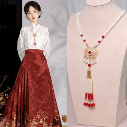 搭配馬面裙的項鍊古風漢服背雲流蘇國風旗袍配飾結婚敬酒服瓔珞女