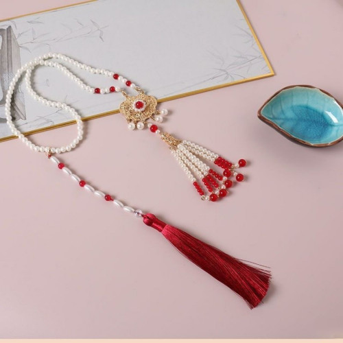 搭配馬面裙的項鍊古風漢服背雲流蘇國風旗袍配飾結婚敬酒服瓔珞女