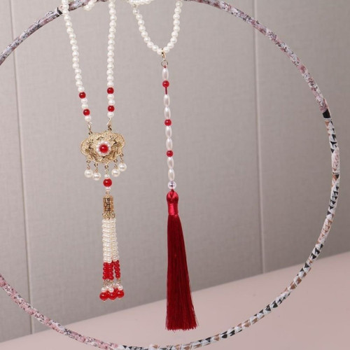 搭配馬面裙的項鍊古風漢服背雲流蘇國風旗袍配飾結婚敬酒服瓔珞女