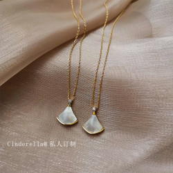 cinderella高級復古天然貝殼項鍊耳夾套裝無耳洞女氣質簡約鎖骨鍊