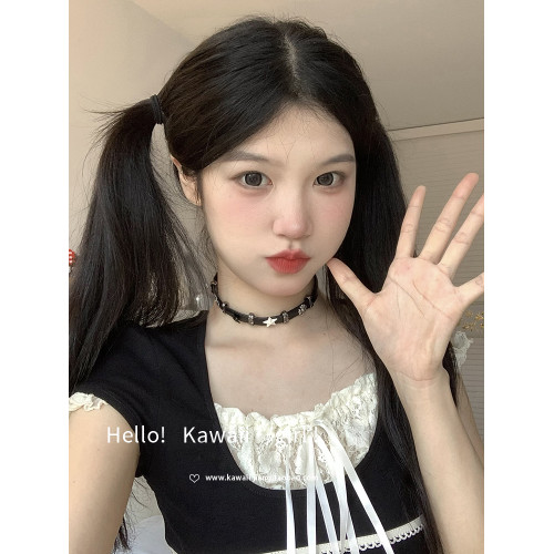 黑白五角星拼接皮革項圈y2k亞文化甜酷辣妹choker高級感頸鏈項鍊 黑白五角星拼接皮革項圈y2k亞文化甜酷辣妹choker高級感頸鏈項鍊