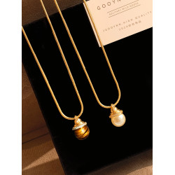 美拉德天然虎眼石項鍊女長款珍珠吊墜配飾大氣高檔復古小衆毛衣鏈