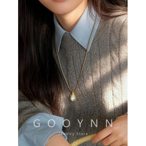 美拉德天然虎眼石項鍊女長款珍珠吊墜配飾大氣高檔復古小衆毛衣鏈 美拉德天然虎眼石項鍊女長款珍珠吊墜配飾大氣高檔復古小衆毛衣鏈