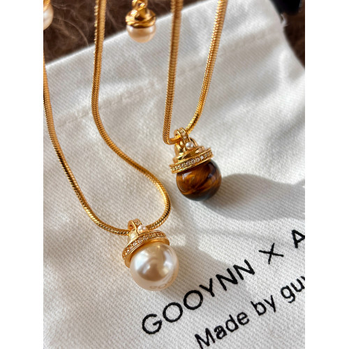 美拉德天然虎眼石項鍊女長款珍珠吊墜配飾大氣高檔復古小衆毛衣鏈 美拉德天然虎眼石項鍊女長款珍珠吊墜配飾大氣高檔復古小衆毛衣鏈