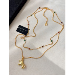 雙層曡戴長款本命年金色小馬項鍊女輕奢高級感鎖骨毛衣鏈吊墜配飾