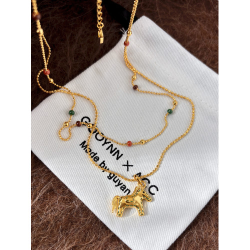 雙層曡戴長款本命年金色小馬項鍊女輕奢高級感鎖骨毛衣鏈吊墜配飾