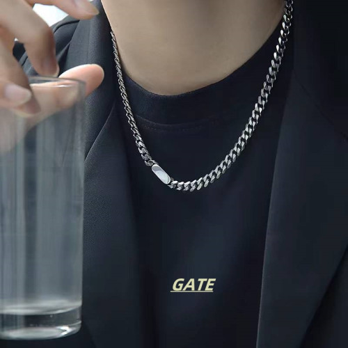 基礎百搭方牌鈦鋼古巴項鍊男女嘻哈潮流高級感美式時尚毛衣鏈鎖骨 基礎百搭方牌鈦鋼古巴項鍊男女嘻哈潮流高級感美式時尚毛衣鏈鎖骨