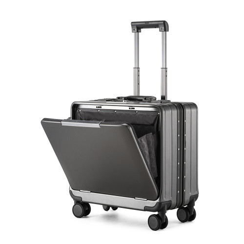 前開蓋口鋁框行李箱多功能小型輕便橫款密碼登機箱旅行拉桿箱18寸