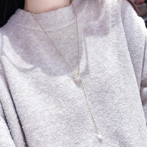輕奢鑽球吊墜毛衣鏈極簡抽拉可調節項鍊2026秋冬女長款潮人氣質 輕奢鑽球吊墜毛衣鏈極簡抽拉可調節項鍊2026秋冬女長款潮人氣質