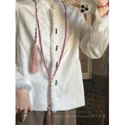 國風108顆檀木紫色串珠流蘇斜背鏈新中式長款項鍊毛衣鏈漢服配飾