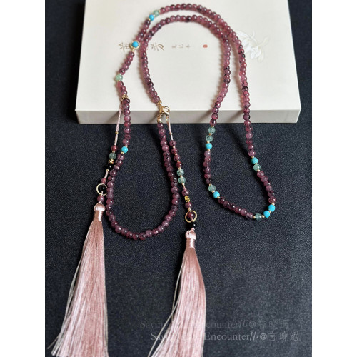 國風108顆檀木紫色串珠流蘇斜背鏈新中式長款項鍊毛衣鏈漢服配飾 國風108顆檀木紫色串珠流蘇斜背鏈新中式長款項鍊毛衣鏈漢服配飾