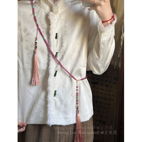 國風108顆檀木紫色串珠流蘇斜背鏈新中式長款項鍊毛衣鏈漢服配飾 國風108顆檀木紫色串珠流蘇斜背鏈新中式長款項鍊毛衣鏈漢服配飾