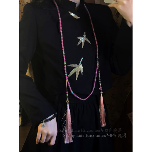 國風108顆檀木紫色串珠流蘇斜背鏈新中式長款項鍊毛衣鏈漢服配飾 國風108顆檀木紫色串珠流蘇斜背鏈新中式長款項鍊毛衣鏈漢服配飾