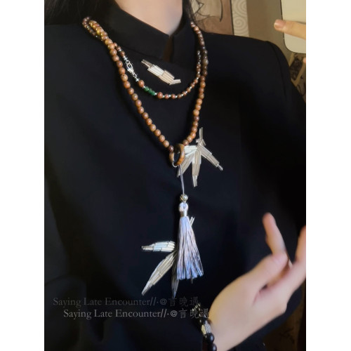 國風108顆檀木紫色串珠流蘇斜背鏈新中式長款項鍊毛衣鏈漢服配飾 國風108顆檀木紫色串珠流蘇斜背鏈新中式長款項鍊毛衣鏈漢服配飾