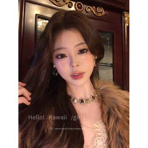 中古vintage鑲鑽項鍊耳環套裝輕奢宮廷風鎖骨鍊重工誇張個性配飾