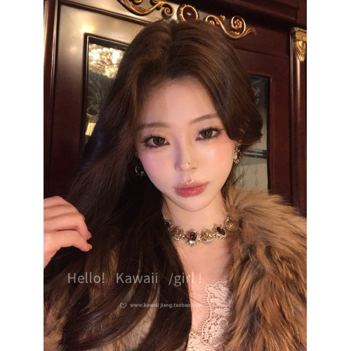 中古vintage鑲鑽項鍊耳環套裝輕奢宮廷風鎖骨鍊重工誇張個性配飾