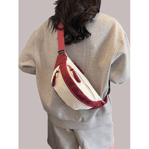 日系撞色胸包女ins休閒簡約斜後後背包2025新款學生運動小包百搭腰包