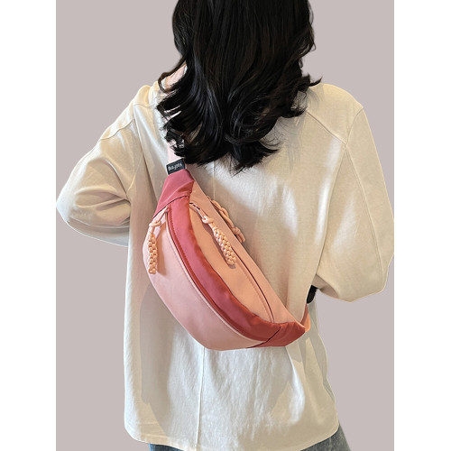 日系撞色胸包女ins休閒簡約斜後後背包2025新款學生運動小包百搭腰包