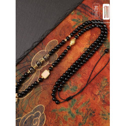 新中式黑瑪瑙吊墜掛繩快拆符文秋冬新款毛衣鏈泰國彿牌鏈子唐卡繩