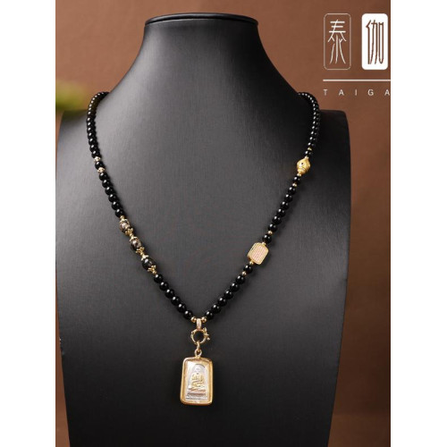 新中式黑瑪瑙吊墜掛繩快拆符文秋冬新款毛衣鏈泰國彿牌鏈子唐卡繩