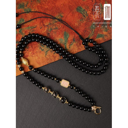 新中式黑瑪瑙吊墜掛繩快拆符文秋冬新款毛衣鏈泰國彿牌鏈子唐卡繩