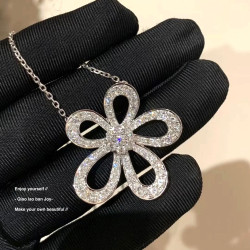 【喬老板Joy】滿鑽大花朵項鍊銀色花瓣耳環鎖骨套裝高級輕奢閃潮