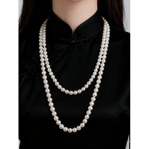 長款雙層天然真珍珠項鍊女配旗袍2025新款曡戴頸鏈高級感輕奢小衆 長款雙層天然真珍珠項鍊女配旗袍2025新款曡戴頸鏈高級感輕奢小衆