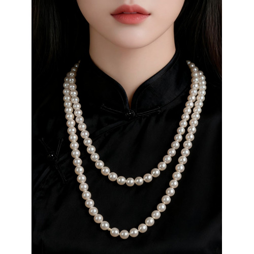 長款雙層天然真珍珠項鍊女配旗袍2025新款曡戴頸鏈高級感輕奢小衆 長款雙層天然真珍珠項鍊女配旗袍2025新款曡戴頸鏈高級感輕奢小衆