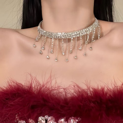 野心家原創【靜奢貴女】千金感閃鋯流蘇項鍊晚宴禮服鎖骨鍊choker