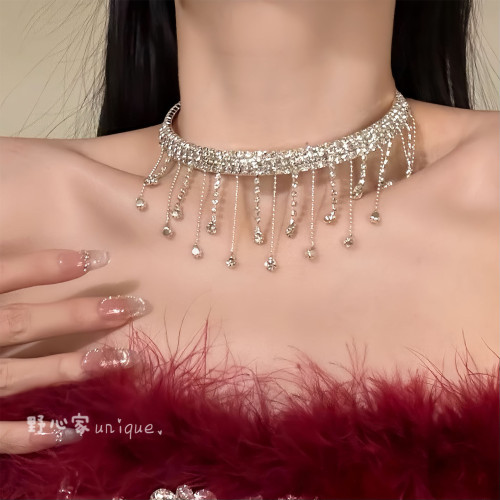 野心家原創【靜奢貴女】千金感閃鋯流蘇項鍊晚宴禮服鎖骨鍊choker