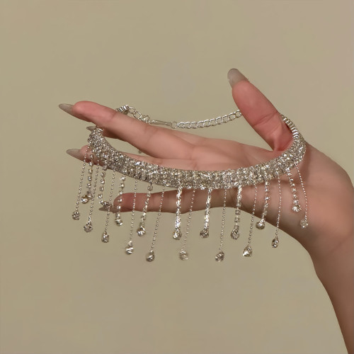 野心家原創【靜奢貴女】千金感閃鋯流蘇項鍊晚宴禮服鎖骨鍊choker