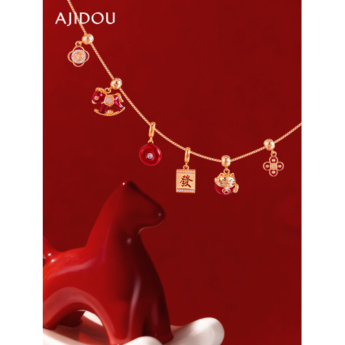 AJIDOU阿吉豆項鍊女本命年生肖馬DIY新年款項鍊輕奢平安釦鎖骨鍊