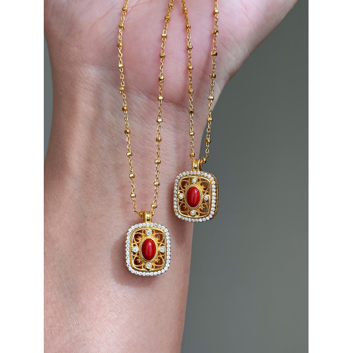 新中式硃砂項鍊女款無事牌吊墜配飾高級感輕奢小衆長款鎖骨毛衣鏈