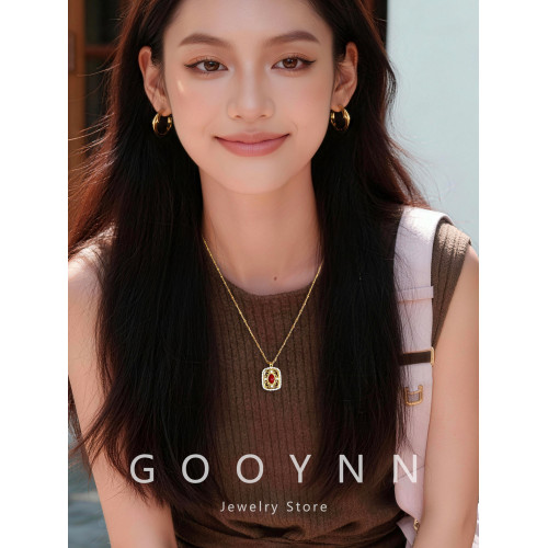 新中式硃砂項鍊女款無事牌吊墜配飾高級感輕奢小衆長款鎖骨毛衣鏈