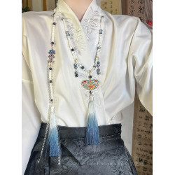 新中式背雲流蘇瓔珞串珠吊墜項鍊女漢服古風國風旗袍馬面裙配飾品