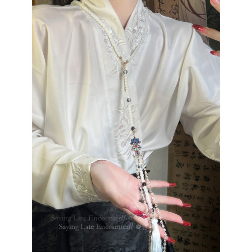 新中式背雲流蘇瓔珞串珠吊墜項鍊女漢服古風國風旗袍馬面裙配飾品