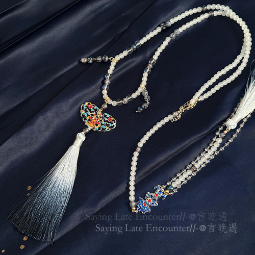 新中式背雲流蘇瓔珞串珠吊墜項鍊女漢服古風國風旗袍馬面裙配飾品