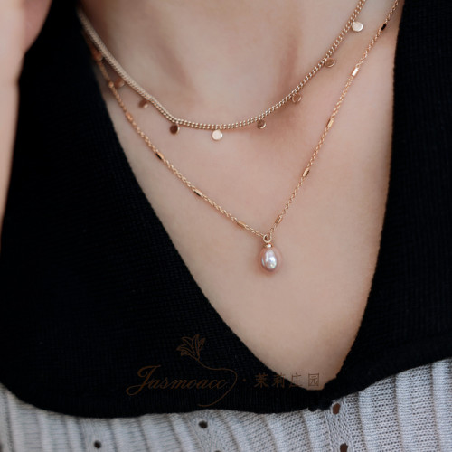 Jasmo原創小衆設計天然淡水珍珠百搭簡約精緻曡戴項鍊鎖骨鍊女