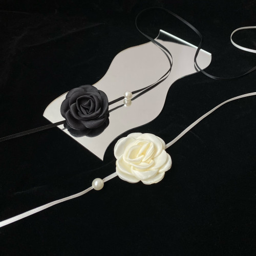 尹口sang山茶花choker黑白絲帶小衆系帶氛圍感頸帶鎖骨鍊項圈禮物 尹口sang山茶花choker黑白絲帶小衆系帶氛圍感頸帶鎖骨鍊項圈禮物